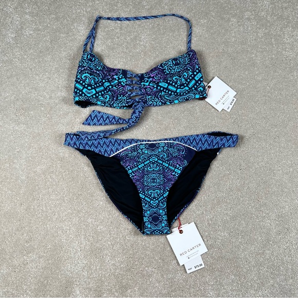 Red Carter Bikini 2 Piece Swim NWT Cali Cut Bottom Halter Top Convertible Medium - Picture 1 of 16